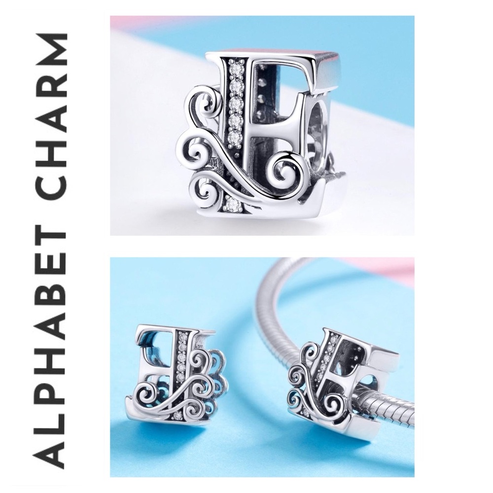 🐘🐘 S925 Sterling Silver Diamond Letter “E” Charm